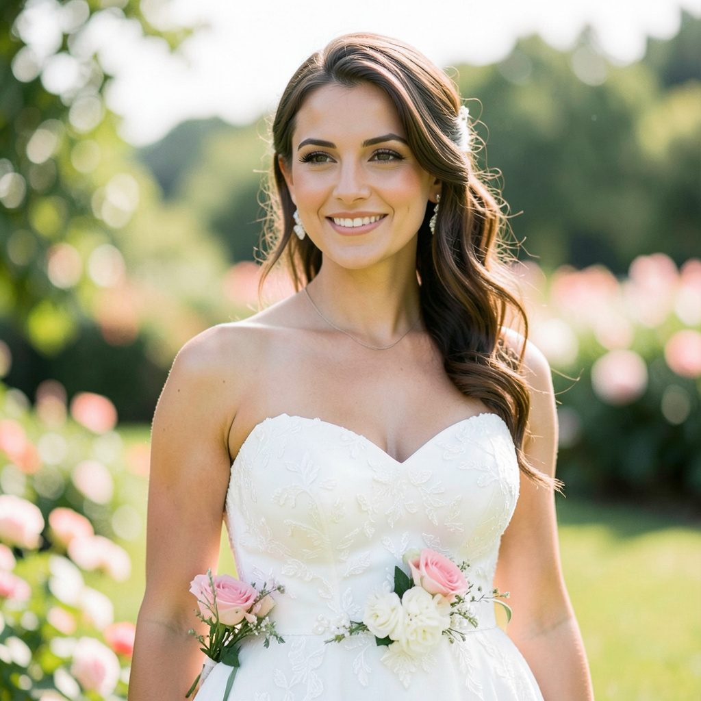 Warm-toned illustrated portrait of a Czech-Polish style bride with soft lighting and a calm, welcoming expression